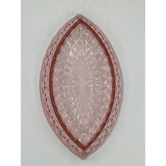 VTG Depression Glass Jeannette WINDSOR DIAMOND Pink Large Oval Boat Center Bowl - Picture 7 of 7